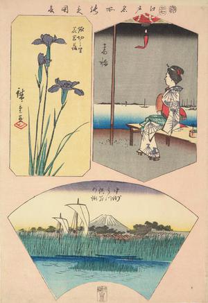 Utagawa Hiroshige: Iris at Horikiri Village, Teahouse at Takanawa, and Mitsumata and Nakazu, from the series Harimaze of Pictures of Famous Places in Edo - University of Wisconsin-Madison