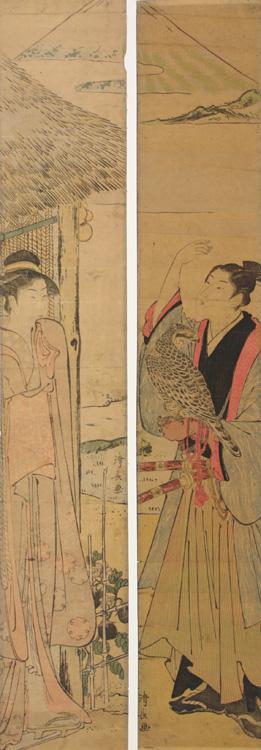 Torii Kiyonaga: Couple with Falcon, Eggplants and Mt. Fuji - University of Wisconsin-Madison