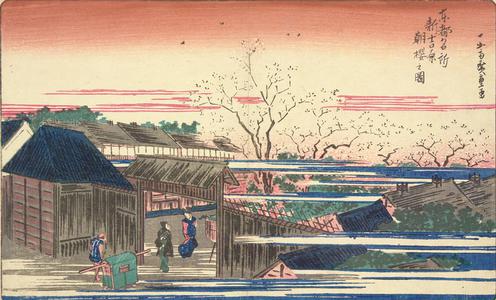 Utagawa Hiroshige: Cherry Trees at Dawn at the New Yoshiwara, from the series Famous Places in the Eastern Capital - University of Wisconsin-Madison