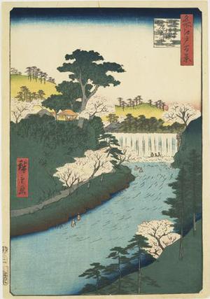 Utagawa Hiroshige: The Dam on the Otonashi River at Oji, Commonly Called the Great Waterfall, no. 19 from the series One-hundred Views of Famous Places in Edo - University of Wisconsin-Madison
