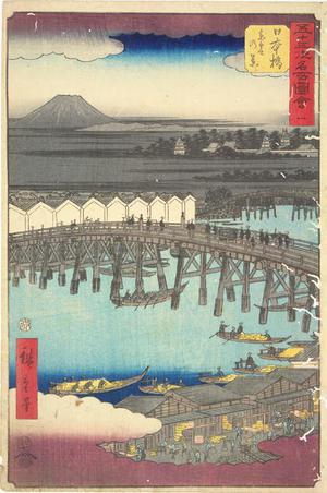 Utagawa Hiroshige: Dawn Clouds at Nihon Bridge, no. 1 from the series Pictures of the Famous Places on the Fifty-three Stations (Vertical Tokaido) - University of Wisconsin-Madison