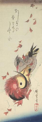 Utagawa Hiroshige: Mandarin Ducks, Ice, and Falling Leaves - University of Wisconsin-Madison