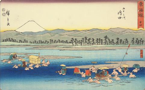 歌川広重: The Oi River near Shimada, no. 24 from the series Fifty-three Stations of the Tokaido (Marusei or Reisho Tokaido) - ウィスコンシン大学マディソン校