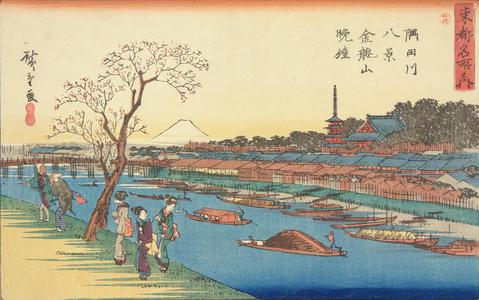 Utagawa Hiroshige: Evening Bell at Kinryuzan, from the series Famous Places in the Eastern Capital: Eight Views of the Sumida River - University of Wisconsin-Madison