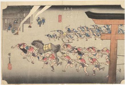Utagawa Hiroshige: Religious Festival at Atsuta Shrine in Miya, no. 42 from the series Fifty-three Stations of the Tokaido (Hoeido Tokaido) - University of Wisconsin-Madison