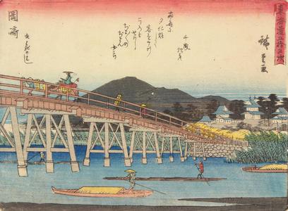 Utagawa Hiroshige: Yahagi Bridge at Okazaki, no. 39 from the series Fifty-three Stations of the Tokaido (Sanoki Half-block Tokaido) - University of Wisconsin-Madison