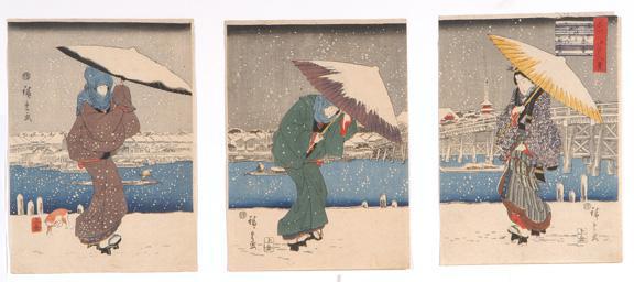 Utagawa Hiroshige: Evening Snow at Asakusa, from the series Eight Views of Famous Places in Edo - University of Wisconsin-Madison