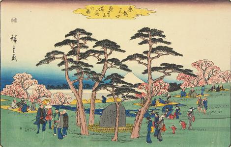 Japanese Print "Cherry Trees in Full Bloom at Asuka Hill, from the series Famous Places in the Eastern Capital" by Utagawa Hiroshige, 歌川広重 (Utagawa Hiroshige)