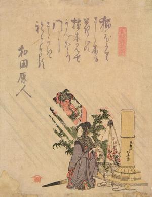 Katsushika Hokusai: Woman Selling Plants in Rain near a Temple, from the series Analogues of the Twenty-four Paragons of Filial Devotion - University of Wisconsin-Madison