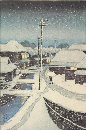 川瀬巴水: Evening Snow at Terajima Village, from the series Twelve Scenes of Tokyo - ウィスコンシン大学マディソン校