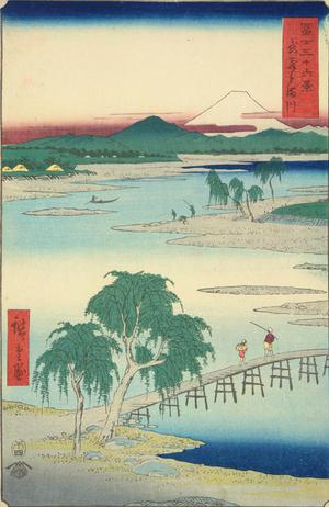 歌川広重: The Tama River in Musashi Province, no. 13 from the series Thirty-six Views of Mt. Fuji - ウィスコンシン大学マディソン校