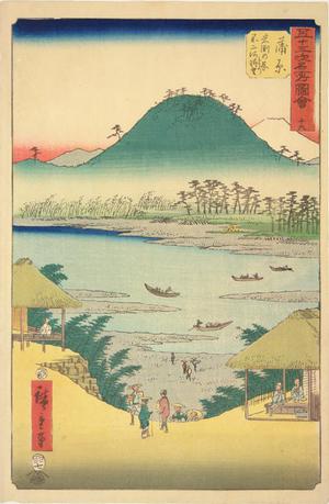 Utagawa Hiroshige: View of the Fuji River from Iwabuchi Hill at Kambara, no. 16 from the series Pictures of the Famous Places on the Fifty-three Stations (Vertical Tokaido) - University of Wisconsin-Madison