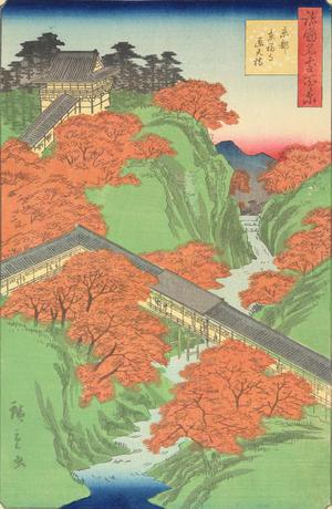 二歌川広重: Tsuten Bridge at Tofukuji in Kyoto, from the series One-hundred Views of Famous Places in the Provinces - ウィスコンシン大学マディソン校