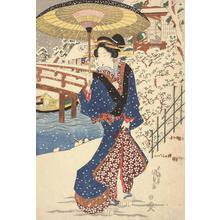 Japanischer Druck "Evening Snow at Mokuboji, from the series Eight Veiws of Edo" von Utagawa Kunisada, 歌川国貞 (Utagawa Kunisada)