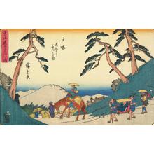 Utagawa Hiroshige: View of Totsuka Station from the Meeting Slope, no. 6 from the series Fifty-three Stations of the Tokaido (Gyosho Tokaido) - University of Wisconsin-Madison