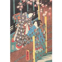 Japanischer Druck "Two Women by a Gate" von Utagawa Kunisada, 歌川国貞 (Utagawa Kunisada)