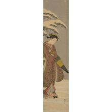 鈴木春信: Woman Opening an Umbrella in the Snow - ウィスコンシン大学マディソン校