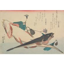 Utagawa Hiroshige: Two Flatheads and an Eggplant, from a series of Fish Subjects - University of Wisconsin-Madison