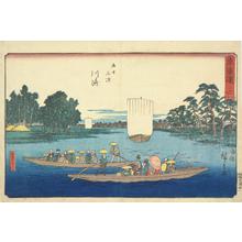 Utagawa Hiroshige: The Rokugo Ferry at Kawasaki, no. 3 from the series Fifty-three Stations of the Tokaido (Marusei or Reisho Tokaido) - University of Wisconsin-Madison