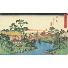 Utagawa Hiroshige: The Entrance to Shimmachi at Hodogaya, no. 5 from the series Fifty-three Stations of the Tokaido (Gyosho Tokaido) - University of Wisconsin-Madison