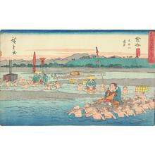 Utagawa Hiroshige: The Totomi Bank of the Oi River near Kanaya, no. 25 from the series Fifty-three Stations of the Tokaido (Gyosho Tokaido) - University of Wisconsin-Madison