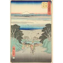 Utagawa Hiroshige: View of the Oi River from the Slope near Kanaya, no. 25 from the series Pictures of the Famous Places on the Fifty-three Stations (Vertical Tokaido) - University of Wisconsin-Madison