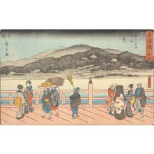 Utagawa Hiroshige: Sanjo Bridge in Kyoto, no. 55 from the series Fifty-three Stations of the Tokaido (Marusei or Reisho Tokaido) - University of Wisconsin-Madison