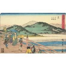 Utagawa Hiroshige: Sanjo Bridge in Kyoto, no. 55 from the series Fifty-three Stations of the Tokaido (Gyosho Tokaido) - University of Wisconsin-Madison