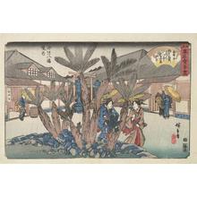 Utagawa Hiroshige: The Two Building Teahouse at the Hachiman Shrine in Fukagawa, from the series Famous Restaurants in Edo - University of Wisconsin-Madison