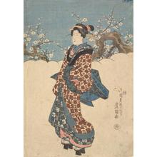 Japanese Print "Woman Strolling Beside Plum Trees" by Utagawa Kunisada, 歌川国貞 (Utagawa Kunisada)