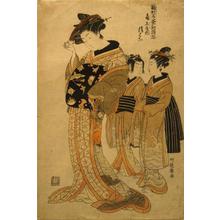 磯田湖龍齋: The Courtesan Kiyohana of Kadotamaye with Two Child Attendants, from the series First Patterns of Young Greens - ウィスコンシン大学マディソン校