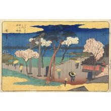 歌川広重: Cherry Trees in the Rain on the Sumida Embankment, from the series Famous Places in Edo - ウィスコンシン大学マディソン校