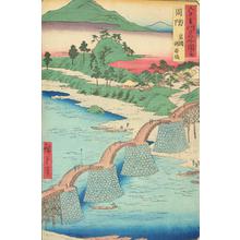歌川広重: The Brocade Bridge at Iwakuni in Suo Province, no. 51 from the series Pictures of Famous Places in the Sixty-odd Provinces - ウィスコンシン大学マディソン校
