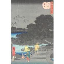 二歌川広重: Night Rain at Yanagi Bridge, from the series Eight Views of the Sumida River - ウィスコンシン大学マディソン校