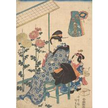 Japanese Print "Woman Pruning a Display of Chrysanthemum Flowers, from the series Amusements During the Five Seasonal Festivals in an Abundant Year" by Utagawa Kunisada, 歌川国貞 (Utagawa Kunisada)