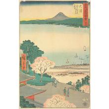 歌川広重: View of Lake Biwa and the Town of Otsu from the Kannon Hall at the Miidera in Otsu, no. 54 from the series Pictures of the Famous Places on the Fifty-three Stations (Vertical Tokaido) - ウィスコンシン大学マディソン校