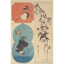 Utagawa Hiroshige: Mask, Tea Whisk Seller, and Swallows and Flowering Tree, from a series of Harimaze Prints - University of Wisconsin-Madison