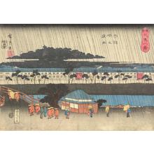 歌川広重: Night Rain at Akabane, from the series Eight Views of Shiba in the Eastern Capital - ウィスコンシン大学マディソン校