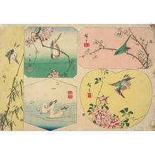Utagawa Hiroshige: Sparrow, Bullfinch, Warbler, Gulls, and Kingfisher, from a series of Harimaze of Bird and Flower Subjects - University of Wisconsin-Madison