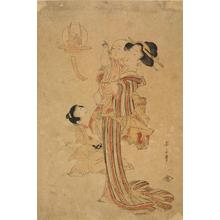 菊川英山: Mother and Children Looking at a Hanging Decoration - ウィスコンシン大学マディソン校