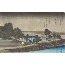歌川広重: Night Rain at Azuma Grove, from the series Eight Views of the Environs of Edo - ウィスコンシン大学マディソン校