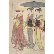 鳥居清長: Woman Strolling with Two Maids, from the series Beauties of the East in Daily Life - ウィスコンシン大学マディソン校