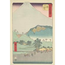 Utagawa Hiroshige: Mt. Fuji and Mt. Ashitaka from Hara, no. 14 from the series Pictures of the Famous Places on the Fifty-three Stations (Vertical Tokaido) - University of Wisconsin-Madison