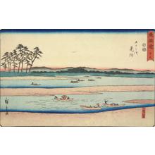 Utagawa Hiroshige: Ferries on the Tenryu River near Mitsuke, no. 29 from the series Fifty-three Stations of the Tokaido (Marusei or Reisho Tokaido) - University of Wisconsin-Madison