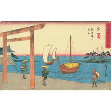 Utagawa Hiroshige: The Shrine Gate at Atsuta Bay near Miya, no. 42 from the series Fifty-three Stations of the Tokaido (Gyosho Tokaido) - University of Wisconsin-Madison
