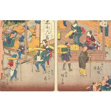 Utagawa Hiroshige: Fujikawa, no. 38 from the series Fifty-three Stations (Figure Tokaido) - University of Wisconsin-Madison