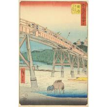 Utagawa Hiroshige: Yahagi Bridge on the Yahagi River near Okazaki, no. 39 from the series Pictures of the Famous Places on the Fifty-three Stations (Vertical Tokaido) - University of Wisconsin-Madison