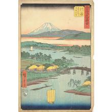 Utagawa Hiroshige: Namamugi Village Beside the Tsurumi River at Kawasaki, no. 3 from the series Pictures of the Famous Places on the Fifty-three Stations (Vertical Tokaido) - University of Wisconsin-Madison