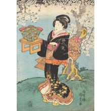 Utagawa Kunisada, 歌川国貞 (Utagawa Kunisada)创作的日本版画《Woman under a Cherry Tree》