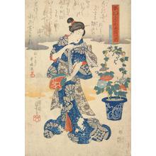 Utagawa Kuniyoshi: The Poetess Kaga no Chiyo Admiring Morning Glories, from the series Women of Japan - University of Wisconsin-Madison
